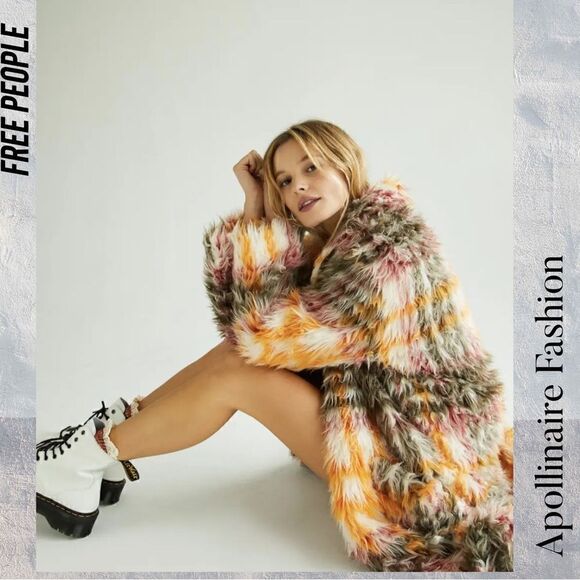 FREE PEOPLE PLAID CARDI FAUX FUR COAT NWT VARIOUS SIZES RARE - Picture 4 of 11